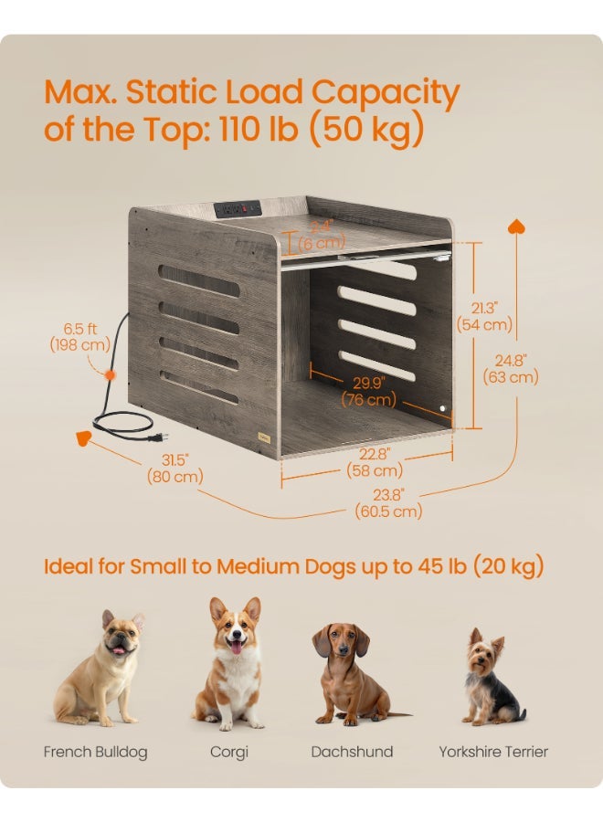 FEANDREA Modern Dog Crate Furniture with Built-in Charging Station - Indoor Wooden Kennel & Side Table with Flip-up Acrylic Door - For Small & Medium Dogs (Up to 45 lb) - Heather Greige - Image 5